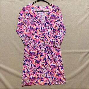 Lilly Pulitzer 3/4 Sleeve Shift Dress Pima Cotton Shells Pink Womens Small S